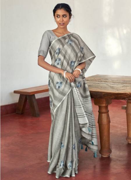 Gray Colour SANGAM PARUL Latest Designer Fancy Regular Wear Linen Printed Saree Collection 4123